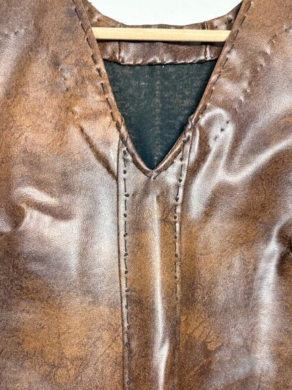 Vintage Brown Faux Leather Sleeveless Dress – Approx. Size M (17” PTP) - Picture 5 of 9